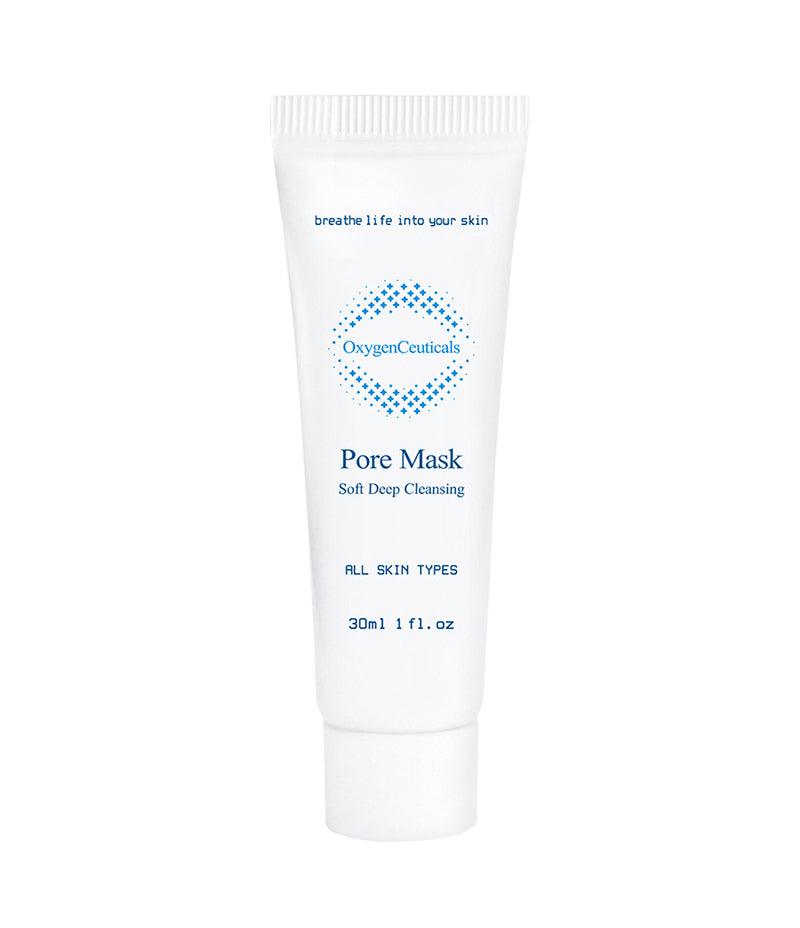 Pore Mask 30ml, travel-size, facing front with name and logo visible. 