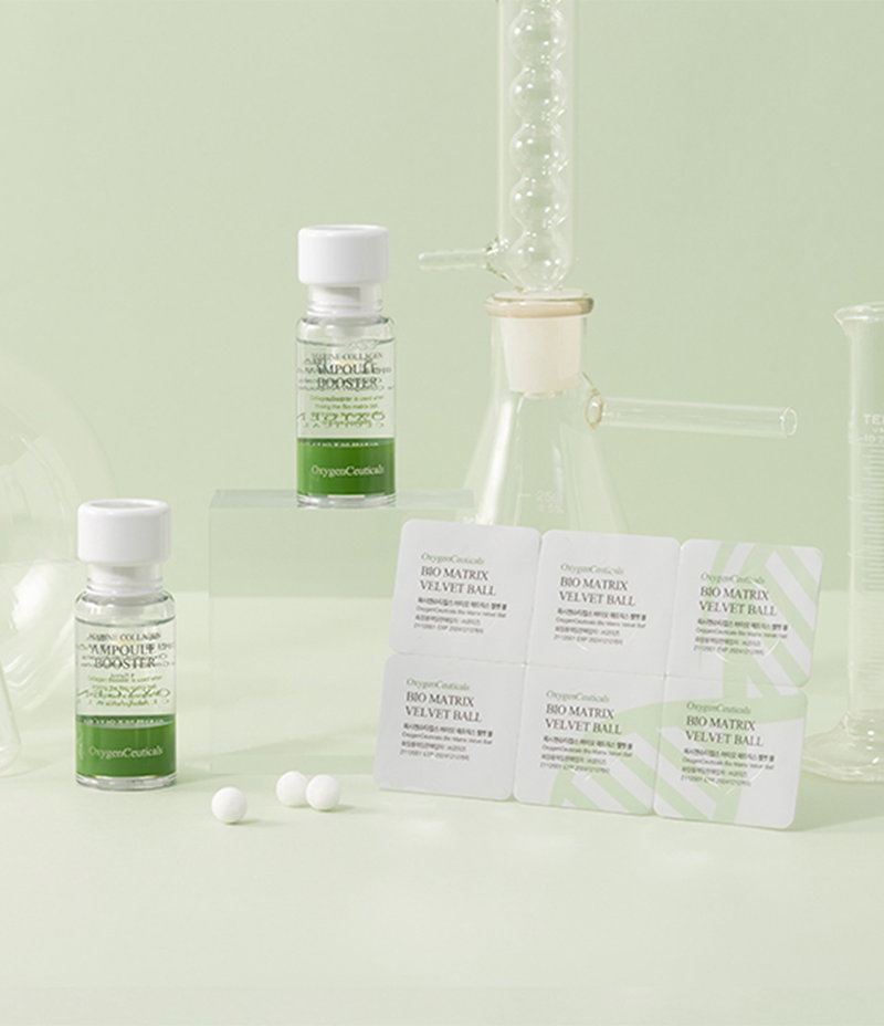 Bio Matrix Collagen Home Care kit components arranged for a rejuvenating home spa treatment.