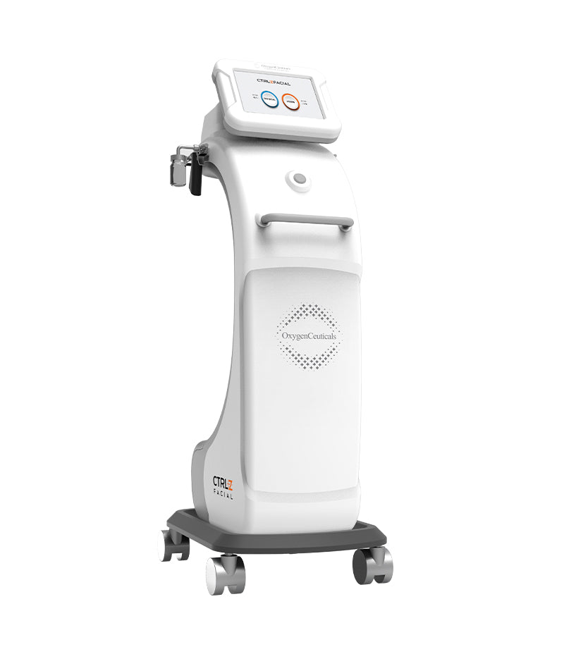 An OxygenCeuticals machine, white in color, featuring a screen on top.