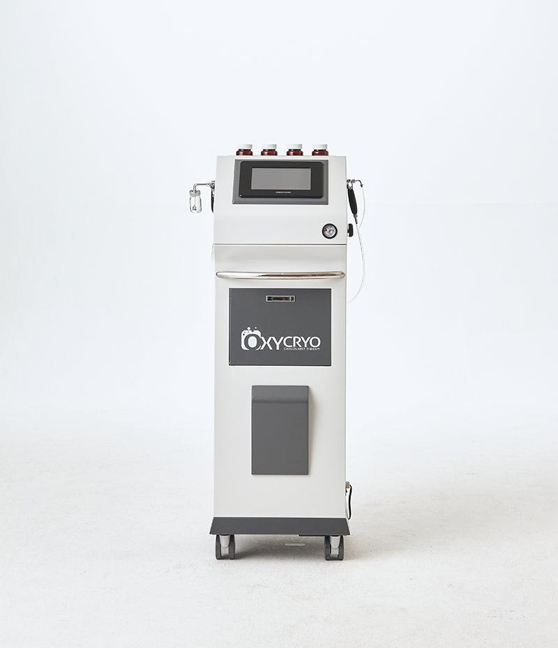  The OxygenCeuticals' OxyCryo machine is shown on wheels in a front-facing image.