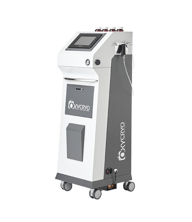OxygenCeuticals' OxyCryo machine placed on a white surface, seen from the side.