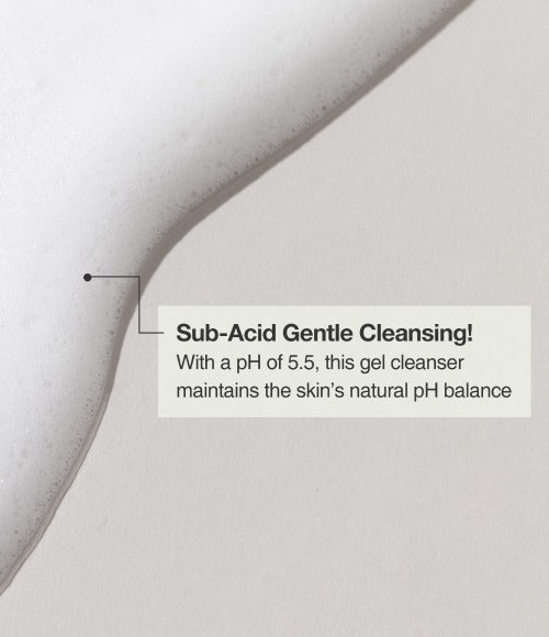 Image of rich foam. Sub-Acid Gentle Cleansing: with a pH of 5.5, this cleanser maintains the skin's natural pH balance.